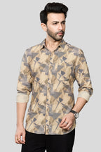 Xkind Beige Linen Printed Shirt | Grocsy