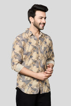 Xkind Beige Linen Printed Shirt | Grocsy