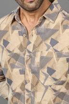 Xkind Beige Linen Printed Shirt | Grocsy