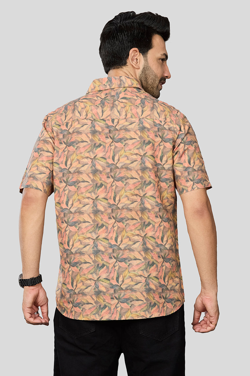 Xkind Orange Linen Printed Shirt | Grocsy