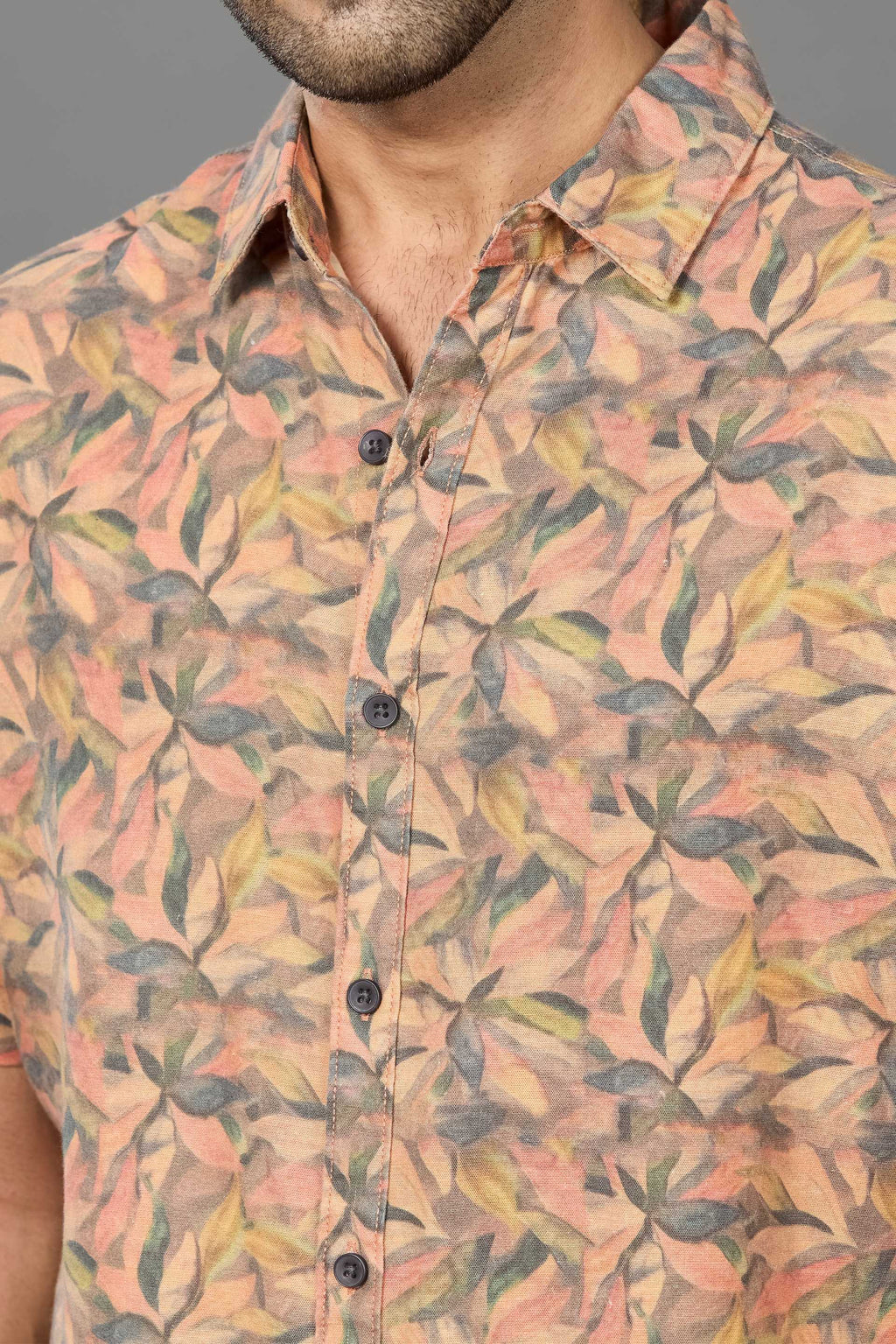Xkind Orange Linen Printed Shirt | Grocsy