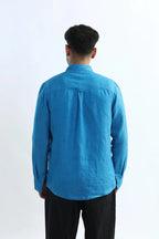 Xkind Blue 100% Pure Linen Button Down Casual Shirt | Grocsy