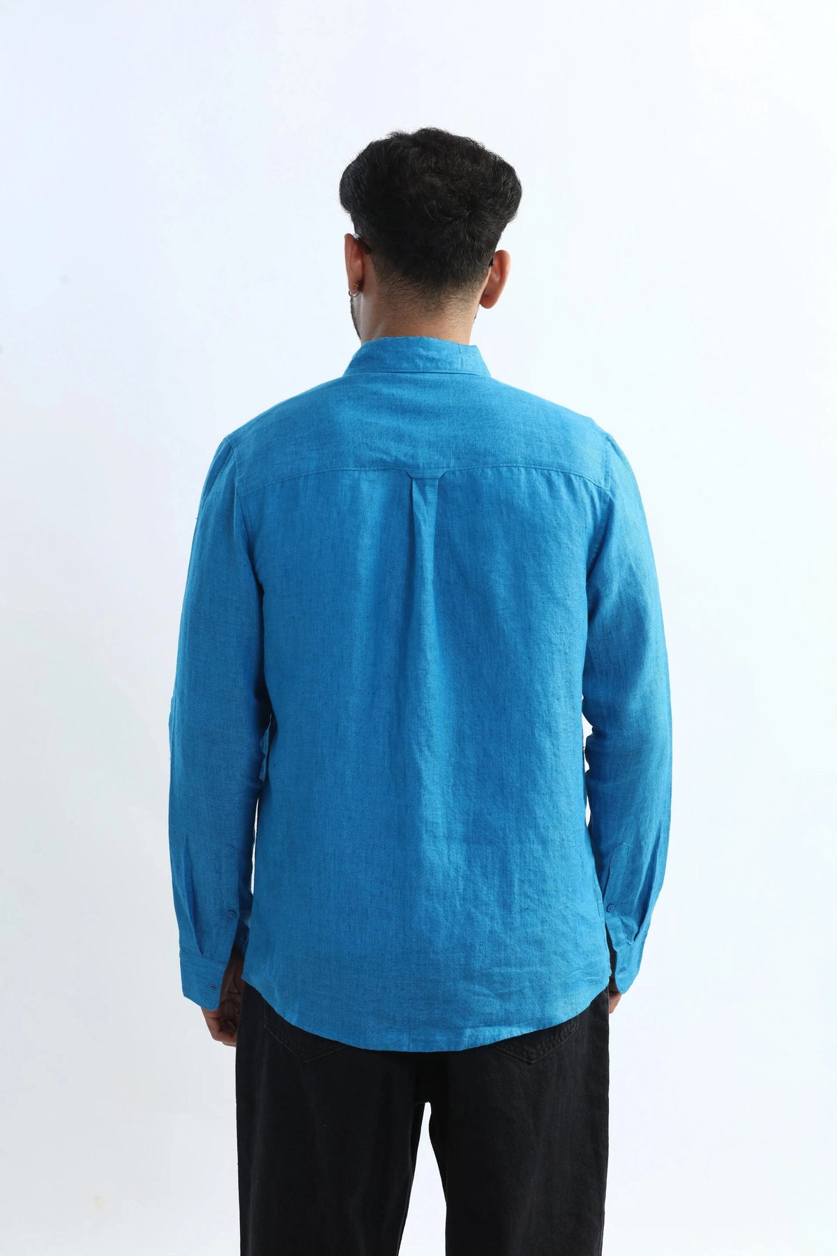 Xkind Blue 100% Pure Linen Button Down Casual Shirt | Grocsy