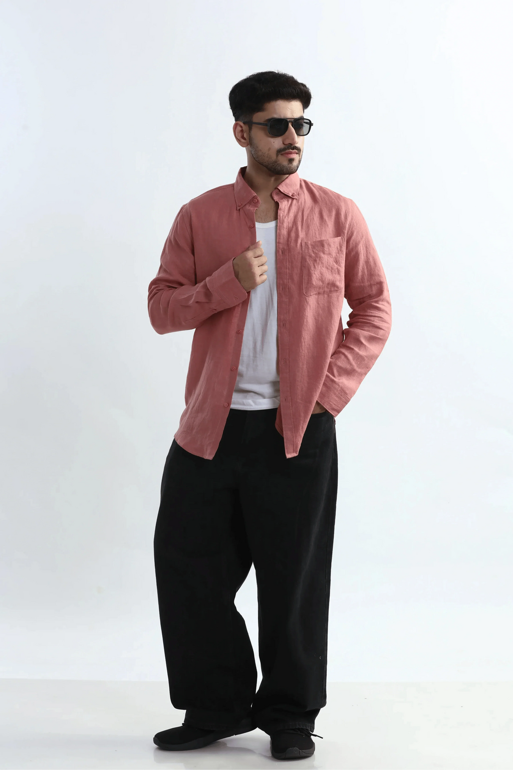 Xkind 100% Pure Linen Soft Peach Button Down Casual Shirt | Grocsy