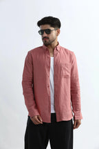 Xkind 100% Pure Linen Soft Peach Button Down Casual Shirt | Grocsy