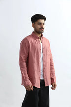 Xkind 100% Pure Linen Soft Peach Button Down Casual Shirt | Grocsy