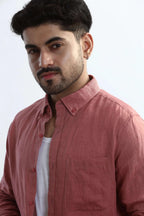 Xkind 100% Pure Linen Soft Peach Button Down Casual Shirt | Grocsy