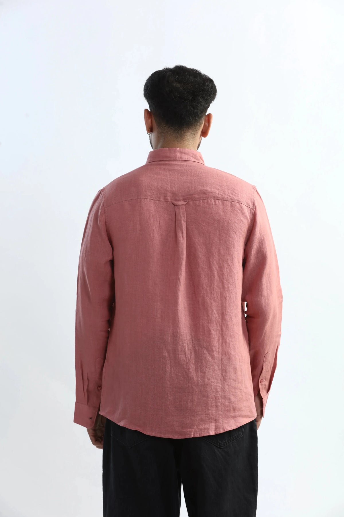 Xkind 100% Pure Linen Soft Peach Button Down Casual Shirt | Grocsy