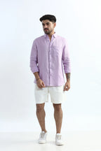 Xkind 100% Pure Linen Lavender Button Down Casual Shirt | Grocsy