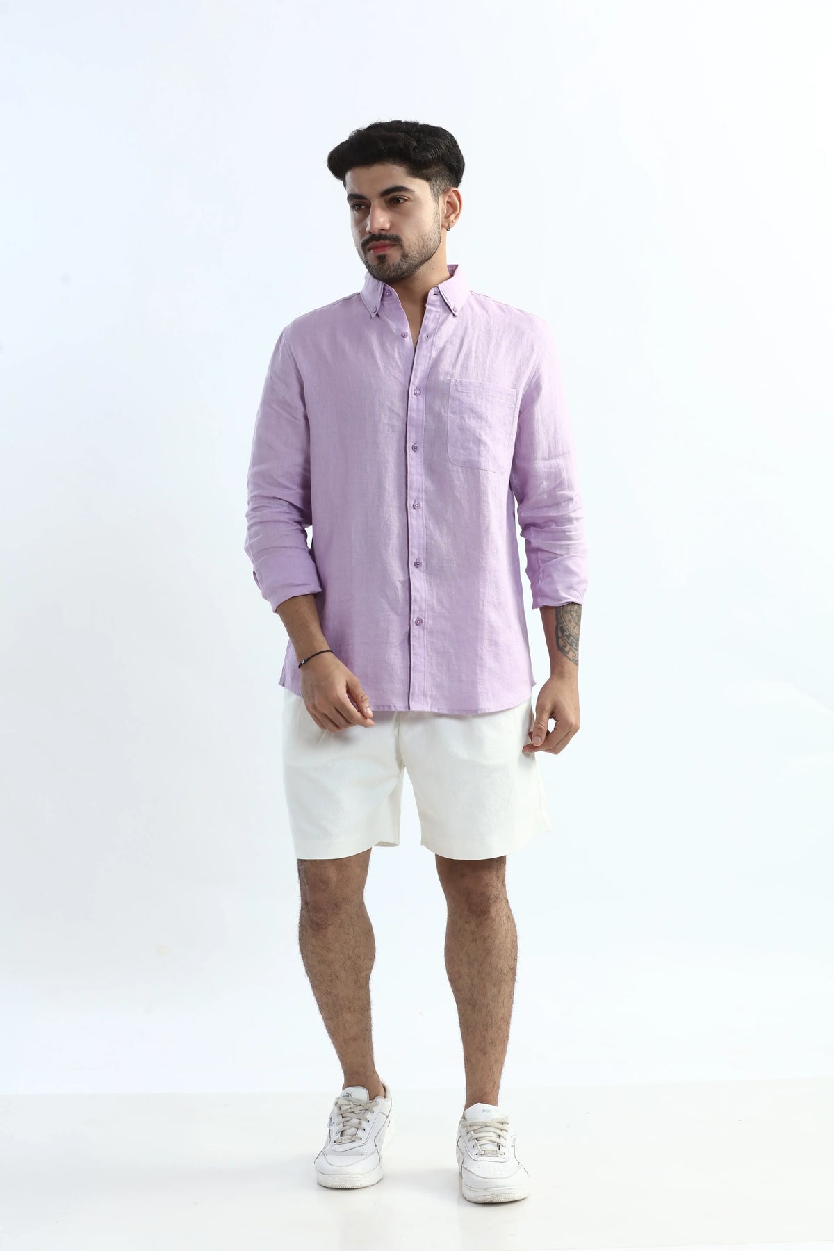 Xkind 100% Pure Linen Lavender Button Down Casual Shirt | Grocsy