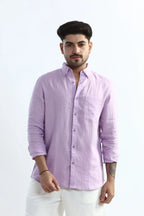 Xkind 100% Pure Linen Lavender Button Down Casual Shirt | Grocsy