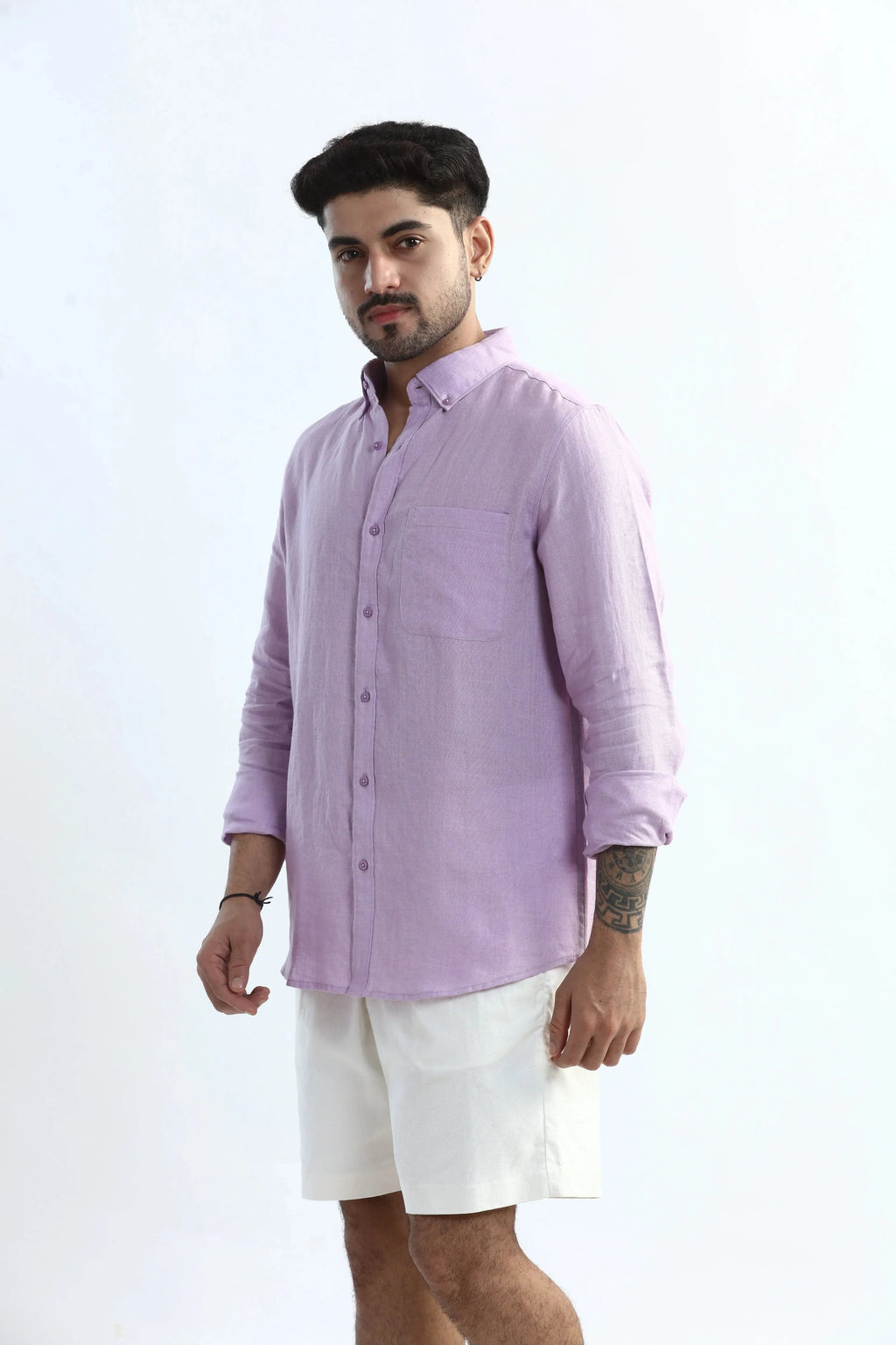 Xkind 100% Pure Linen Lavender Button Down Casual Shirt | Grocsy
