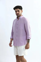 Xkind 100% Pure Linen Lavender Button Down Casual Shirt | Grocsy