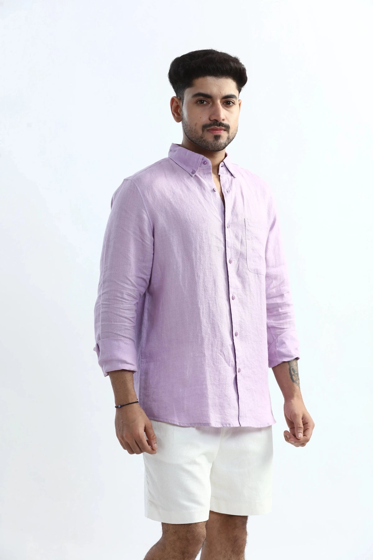 Xkind 100% Pure Linen Lavender Button Down Casual Shirt | Grocsy