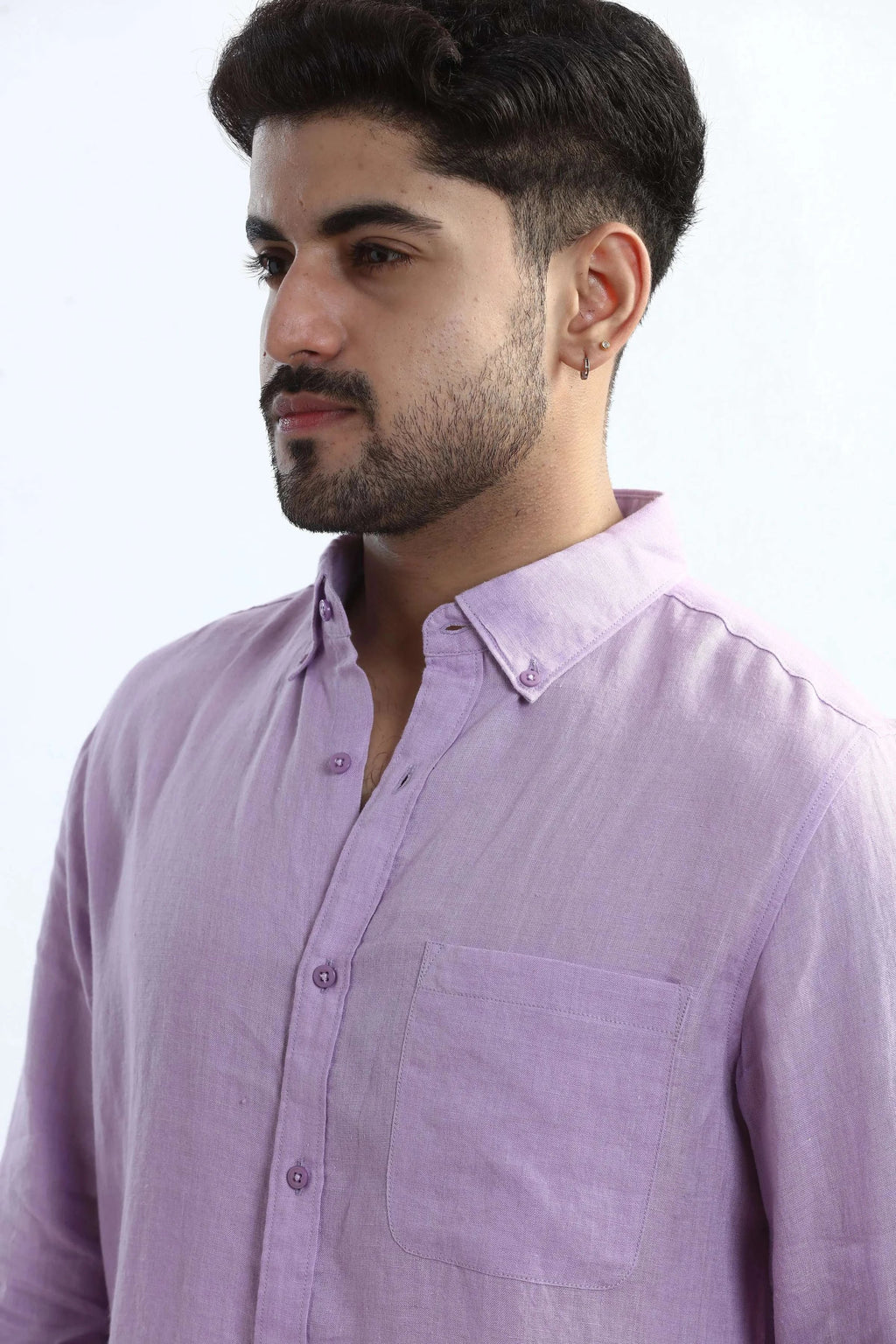 Xkind 100% Pure Linen Lavender Button Down Casual Shirt | Grocsy