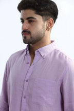 Xkind 100% Pure Linen Lavender Button Down Casual Shirt | Grocsy