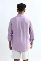 Xkind 100% Pure Linen Lavender Button Down Casual Shirt | Grocsy