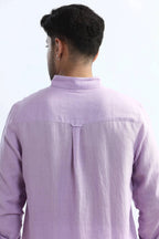 Xkind 100% Pure Linen Lavender Button Down Casual Shirt | Grocsy