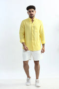Xkind 100% Pure Linen Buttercup Yellow Button Down Casual Shirt | Grocsy