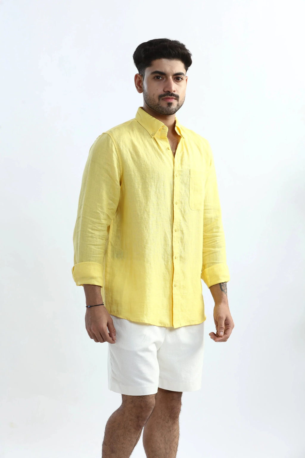 Xkind 100% Pure Linen Buttercup Yellow Button Down Casual Shirt | Grocsy