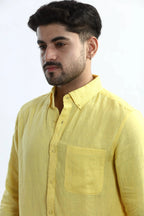 Xkind 100% Pure Linen Buttercup Yellow Button Down Casual Shirt | Grocsy
