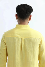 Xkind 100% Pure Linen Buttercup Yellow Button Down Casual Shirt | Grocsy