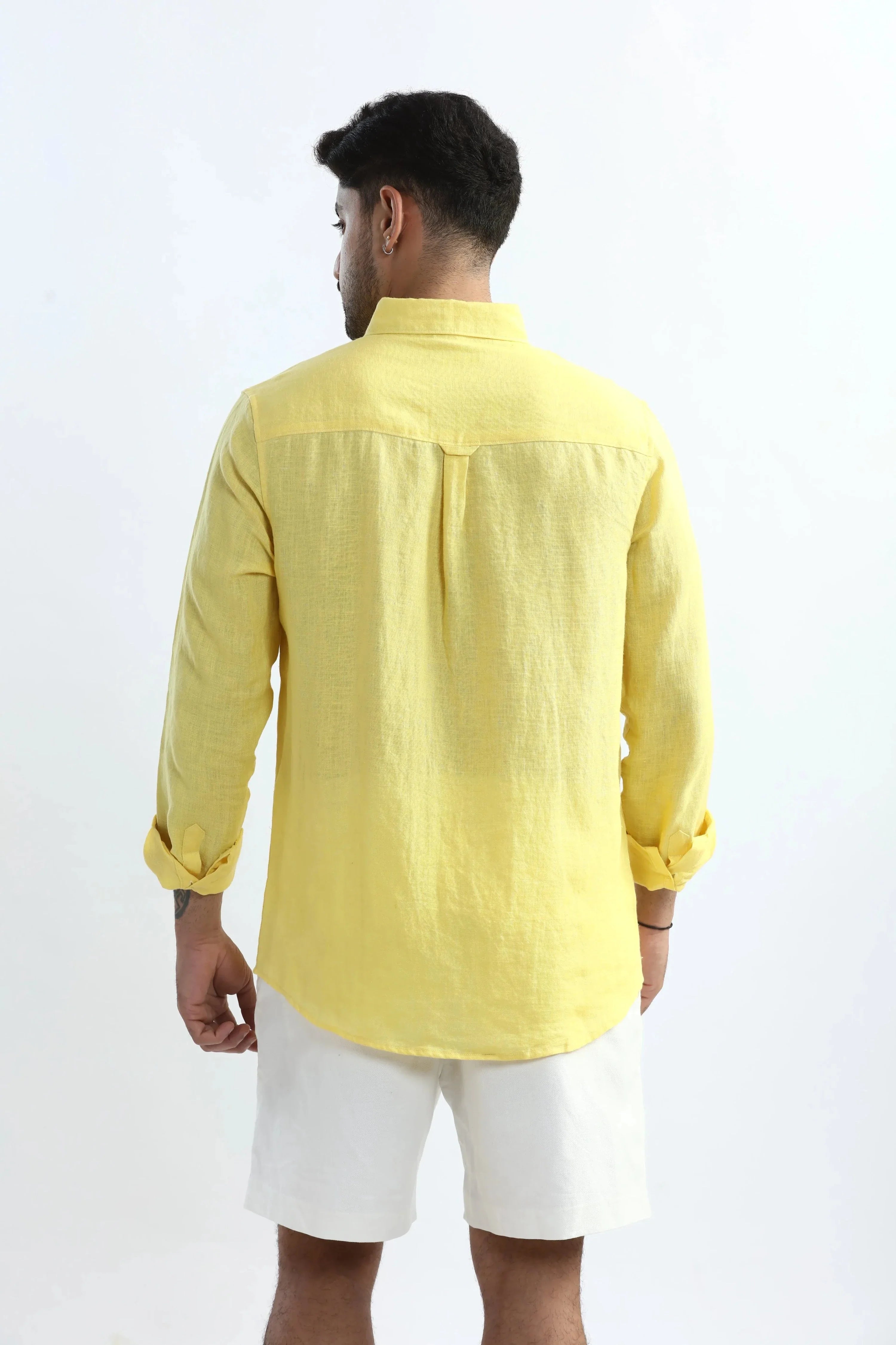 Xkind 100% Pure Linen Buttercup Yellow Button Down Casual Shirt | Grocsy