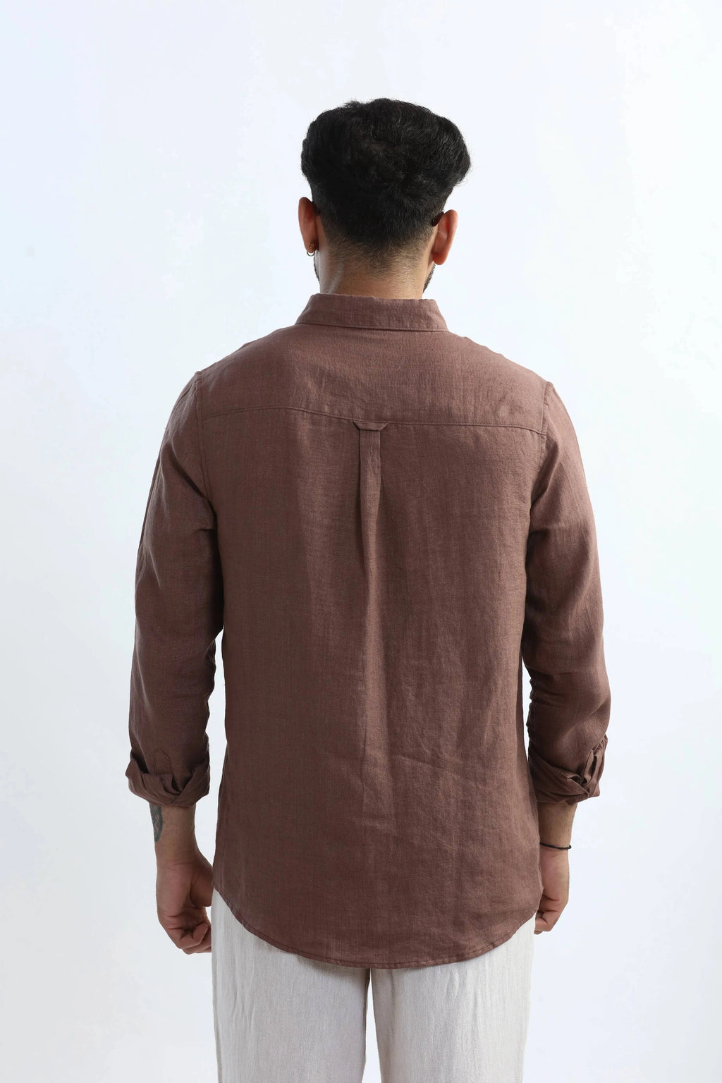 Xkind Brown 100% Pure Linen Mocha Mouse Button Down Casual Shirt | Grocsy