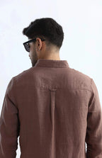 Xkind Brown 100% Pure Linen Mocha Mouse Button Down Casual Shirt | Grocsy