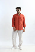 Xkind 100% Pure Linen Rustic Red Button Down Casual Shirt | Grocsy