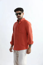 Xkind 100% Pure Linen Rustic Red Button Down Casual Shirt | Grocsy
