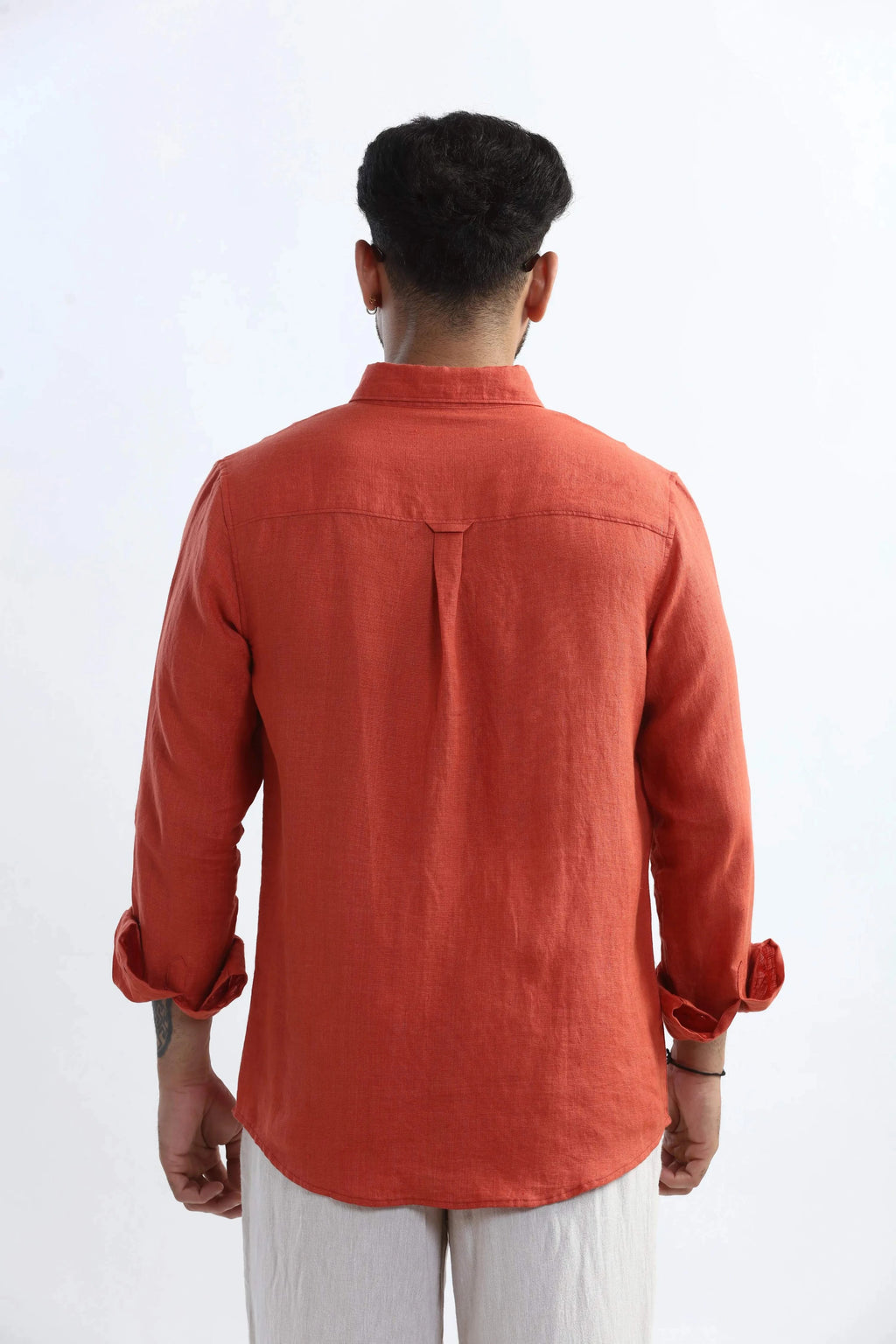 Xkind 100% Pure Linen Rustic Red Button Down Casual Shirt | Grocsy