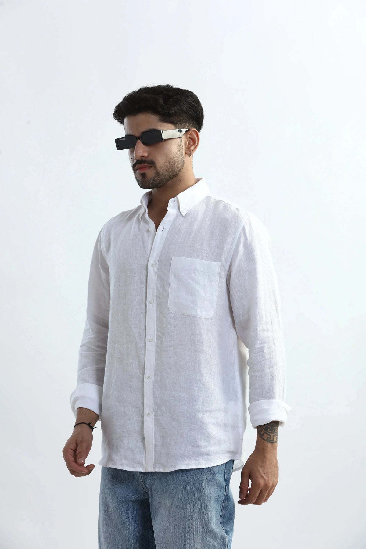 Xkind 100% Pure Linen White Button Down Casual Shirt | Grocsy