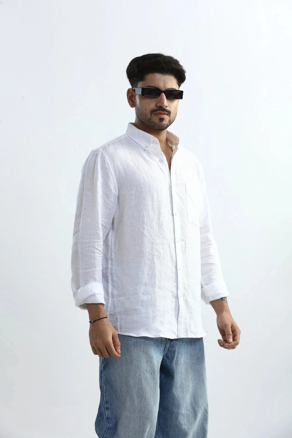 Xkind 100% Pure Linen White Button Down Casual Shirt | Grocsy