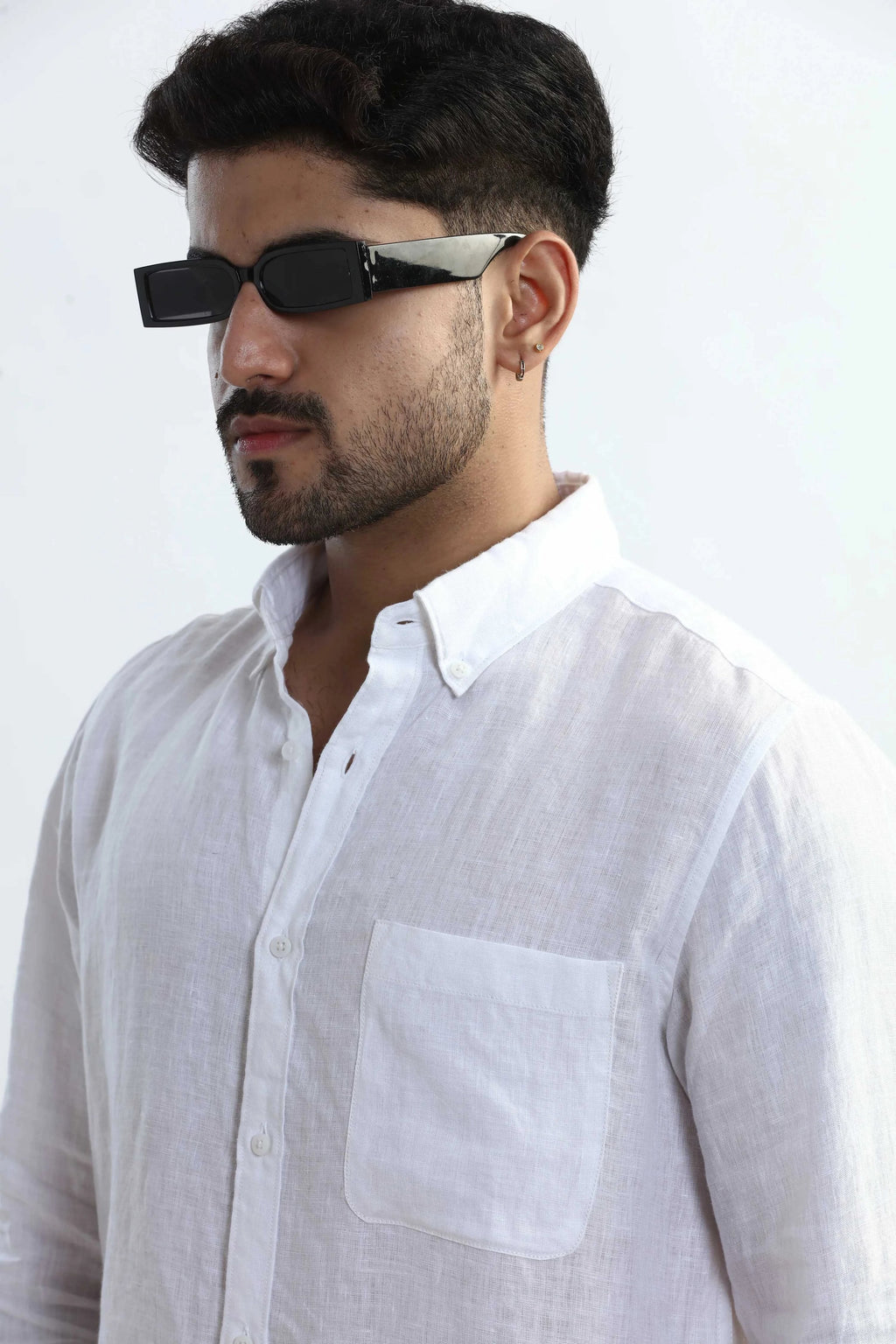 Xkind 100% Pure Linen White Button Down Casual Shirt | Grocsy