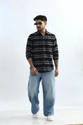 Xkind Black Fine Corduroy Checks Regular Fit Shirt | Grocsy