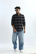 Xkind Black Fine Corduroy Checks Regular Fit Shirt | Grocsy