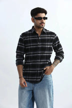 Xkind Black Fine Corduroy Checks Regular Fit Shirt | Grocsy