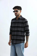 Xkind Black Fine Corduroy Checks Regular Fit Shirt | Grocsy