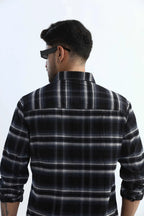 Xkind Black Fine Corduroy Checks Regular Fit Shirt | Grocsy