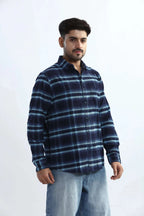 Xkind Men's Navy Blue Fine Corduroy Checks Regular Fit Shirt | Grocsy