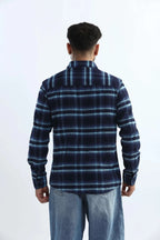 Xkind Men's Navy Blue Fine Corduroy Checks Regular Fit Shirt | Grocsy