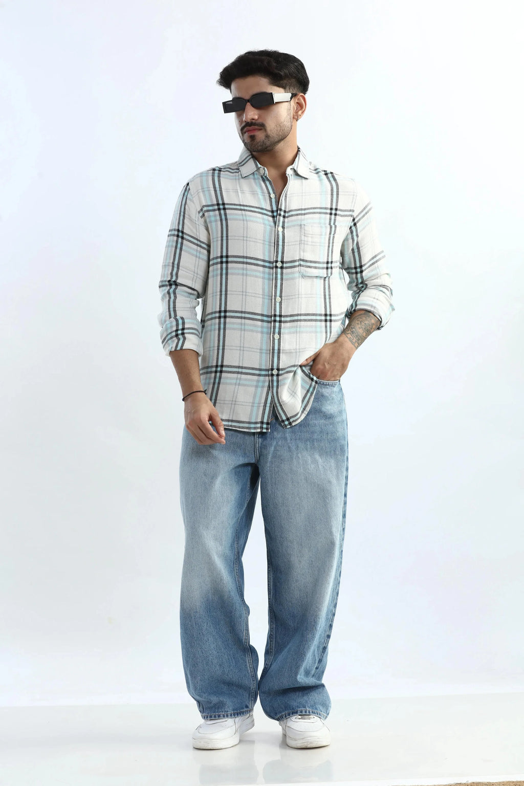 Xkind Blue Checks Regular Fit Shirt | Grocsy