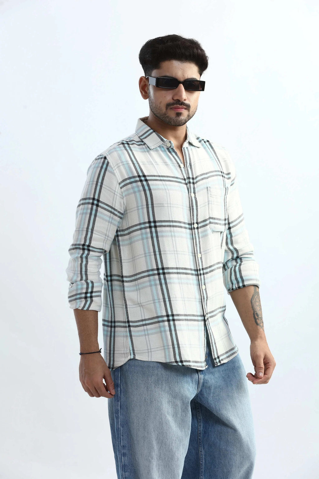 Xkind Blue Checks Regular Fit Shirt | Grocsy