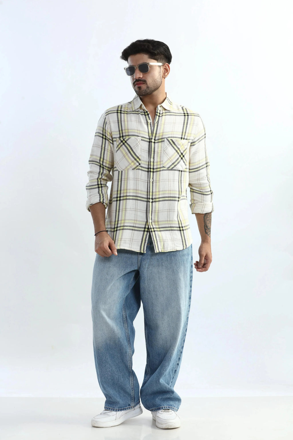 Xkind Yellow Checks Regular Fit Shirt | Grocsy