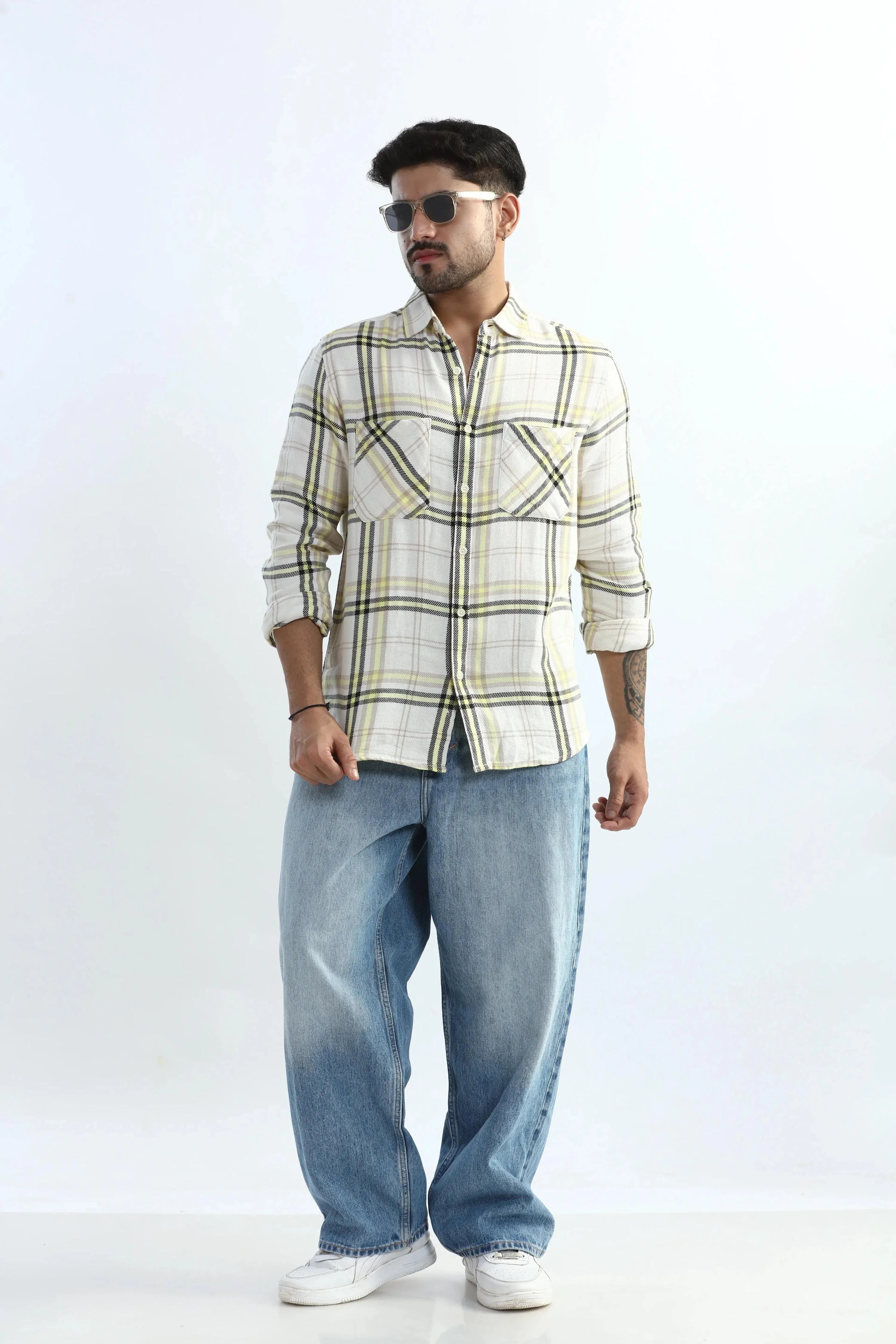Xkind Yellow Checks Regular Fit Shirt | Grocsy
