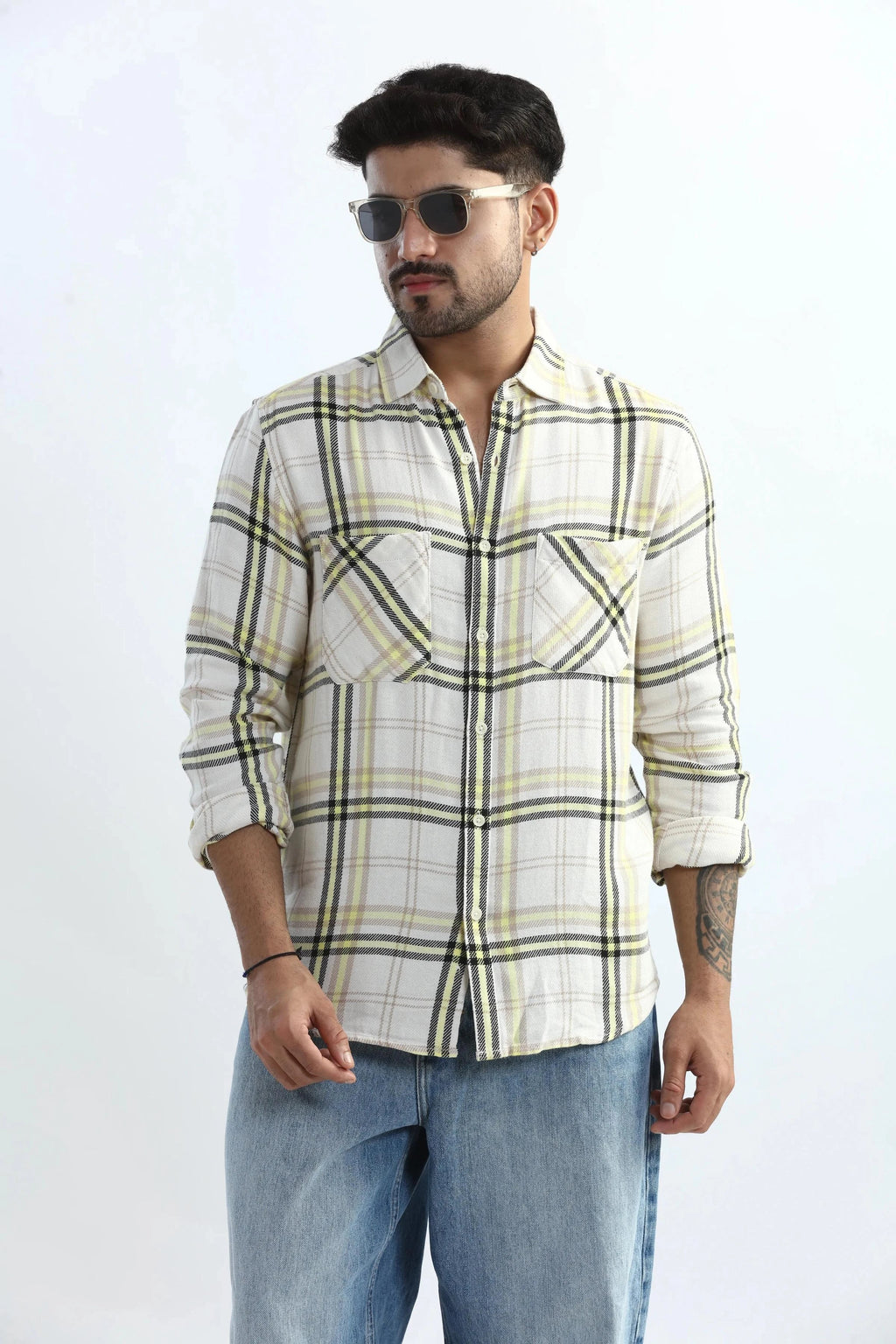 Xkind Yellow Checks Regular Fit Shirt | Grocsy