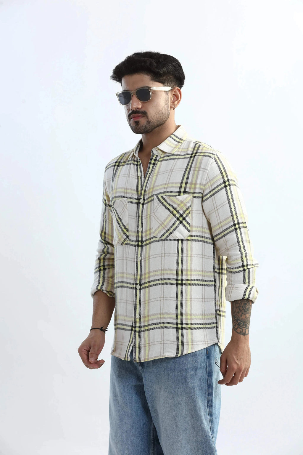 Xkind Yellow Checks Regular Fit Shirt | Grocsy