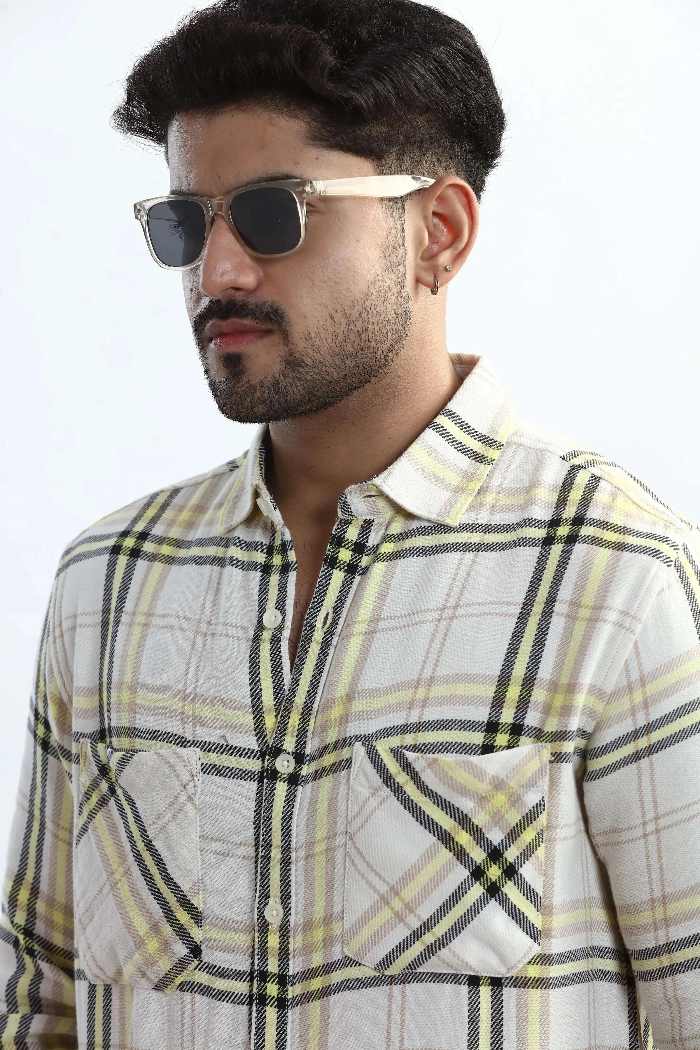 Xkind Yellow Checks Regular Fit Shirt | Grocsy