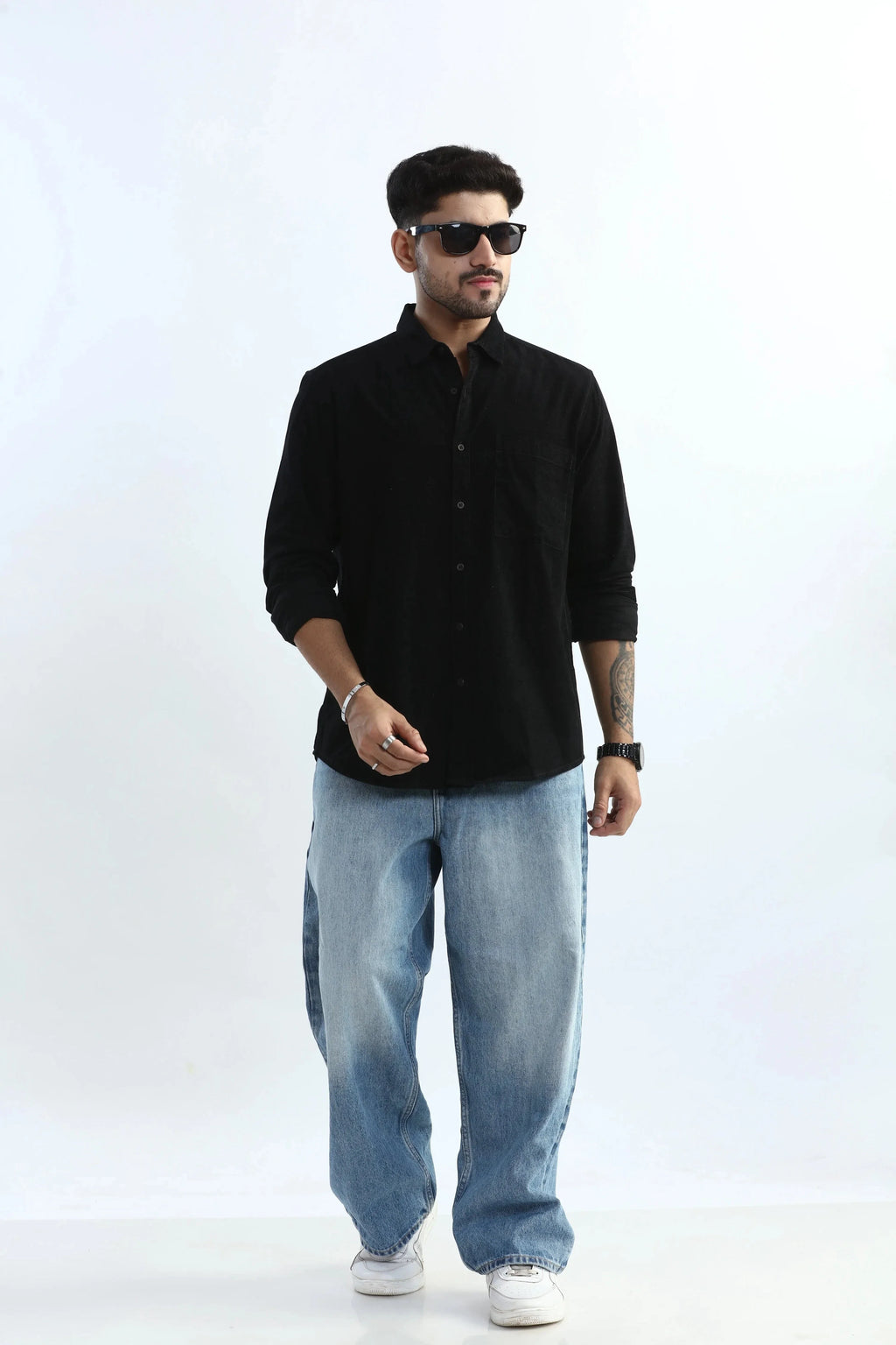 Xkind Men's Black Fine Corduroy Regular Fit Shirt | Grocsy